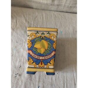 Italian Ceramic Hand-Painted Lemon Design Vase Limoni Canditi 7" x 6" x 4"